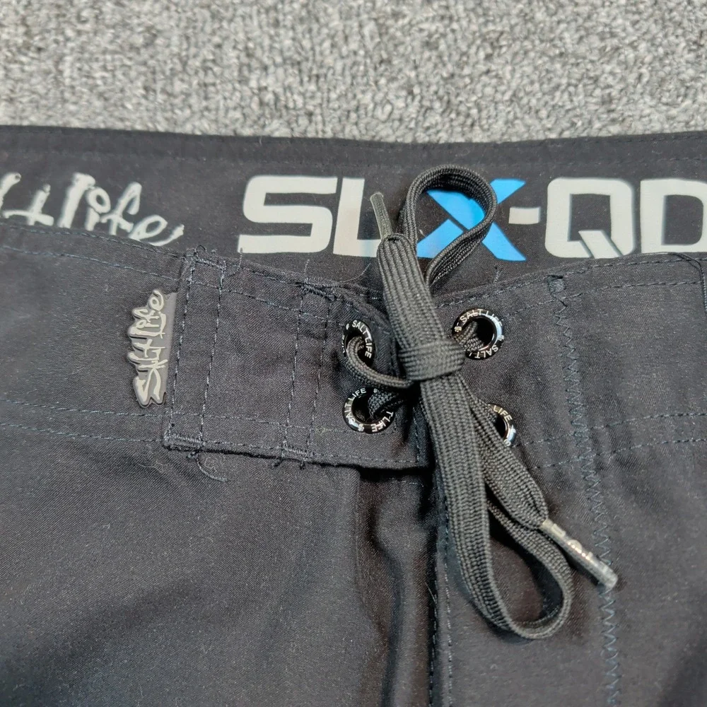 Salt Life SLX-QD Board Shorts 34 Black Quick Dry Surf Fishing Skull Graphic Logo